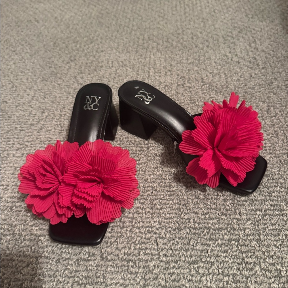 New York & Company Black Mules with pink Floral Accent